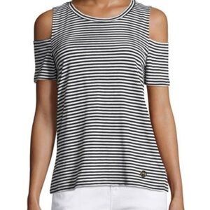 Michael Kors Women’s Cold Shoulder Striped Top Black & White Size XS